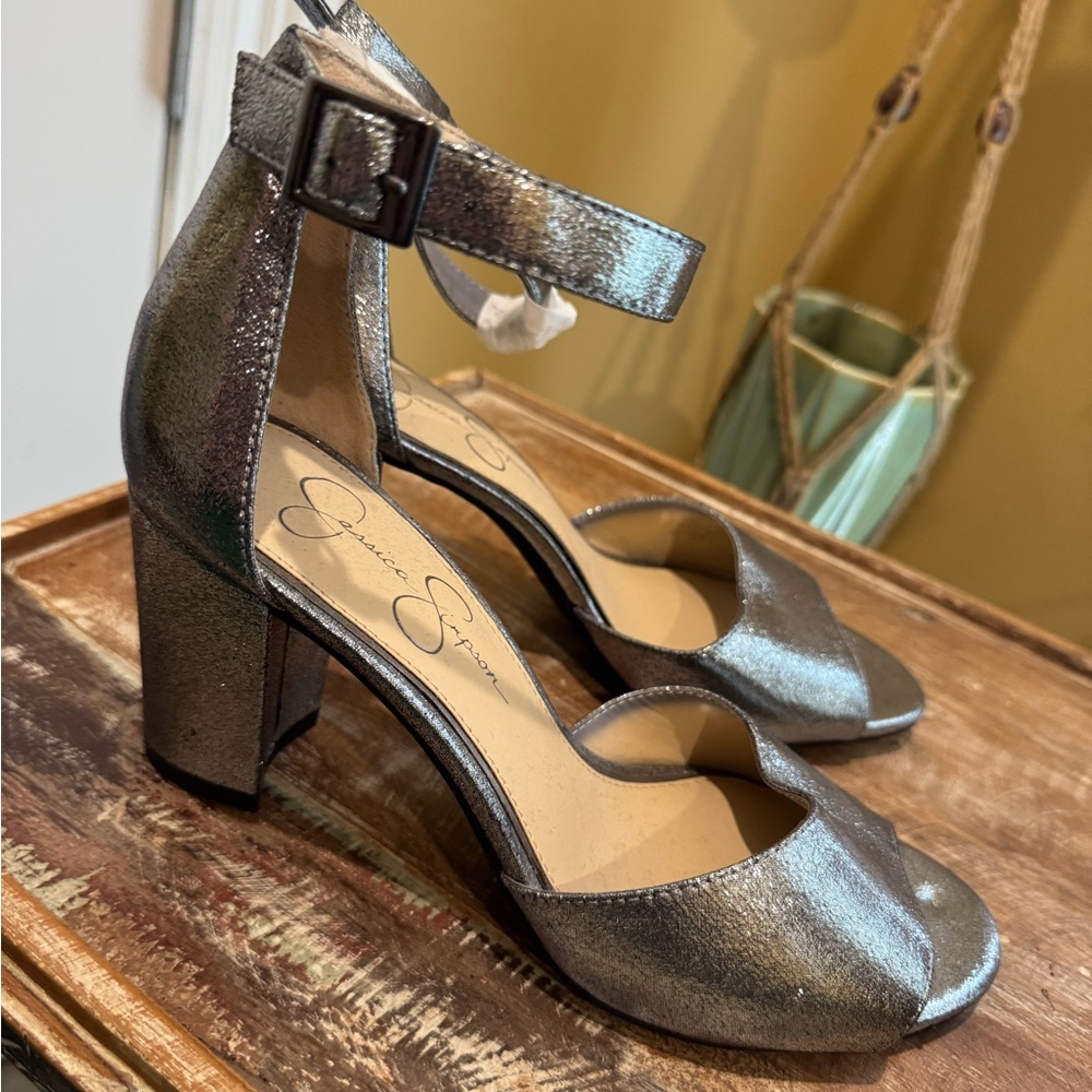 Jessica Simpson Metallic Silver Block Heels